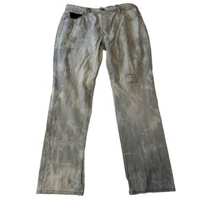 AKOO Mens Jeans Distressed Grey Wash Paint Splatter Bootcut Size 38